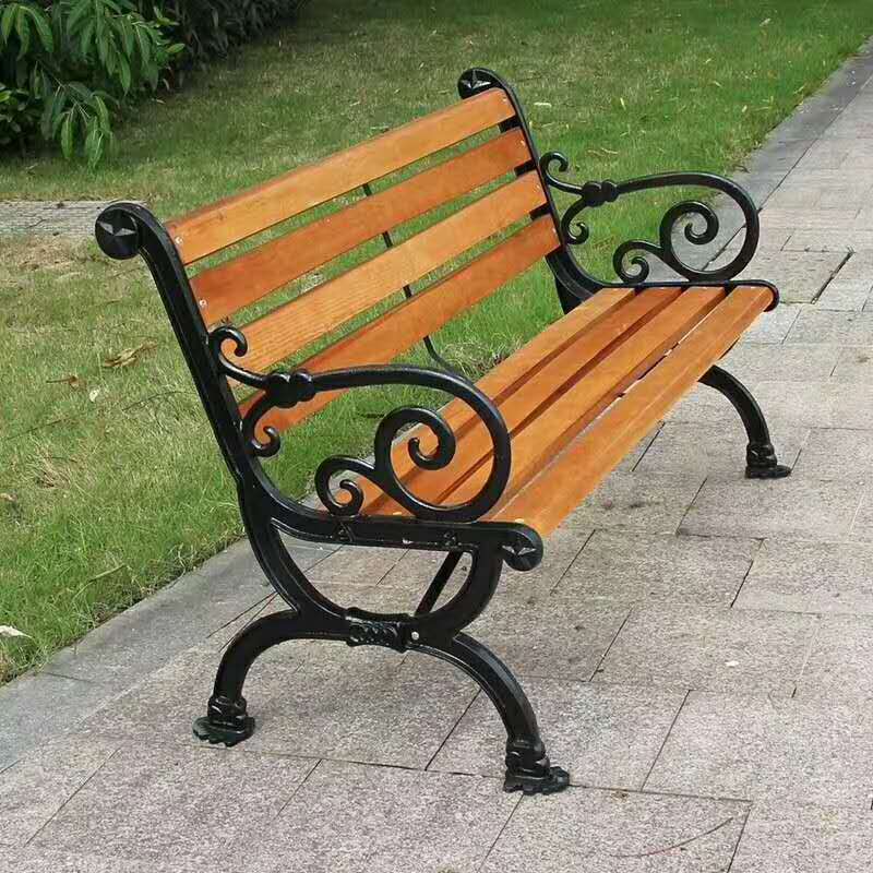 定制公园椅 户外休闲铁艺园林椅 防腐木实木靠背座椅塑木靠背长凳