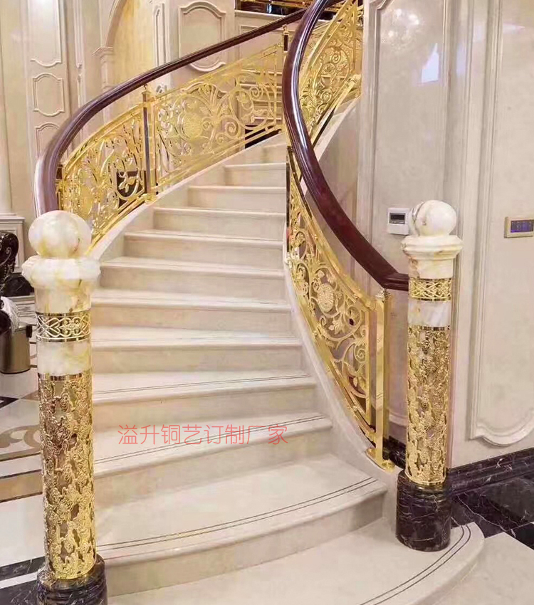 北京弧形铜艺楼梯围栏 铜艺青古铜楼梯围栏