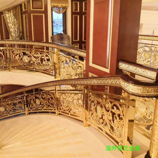 阿里欧式铜艺楼梯围栏 铜艺镀钛楼梯护栏