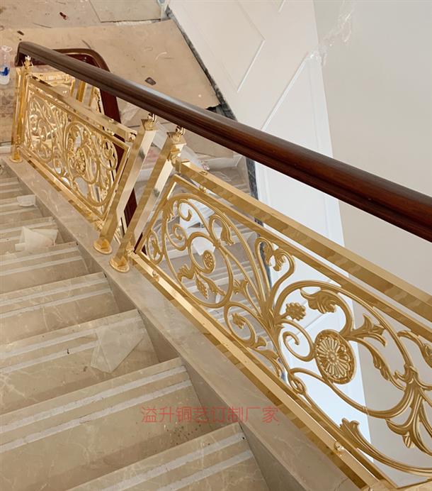 成都铜艺楼梯围栏生产 金色楼梯扶手