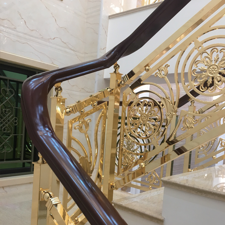 成都新品铜艺楼梯护栏 铝艺金色楼梯栏杆