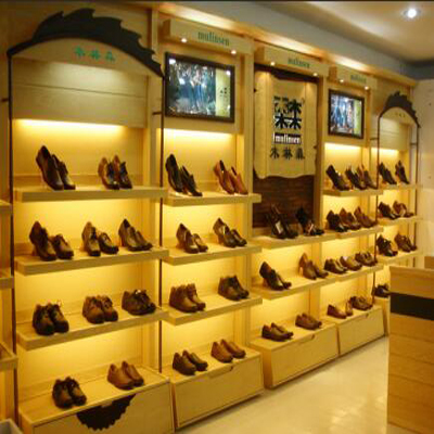 厦门男女鞋展示柜台货架烤漆定做、有木制款及钢木结合款