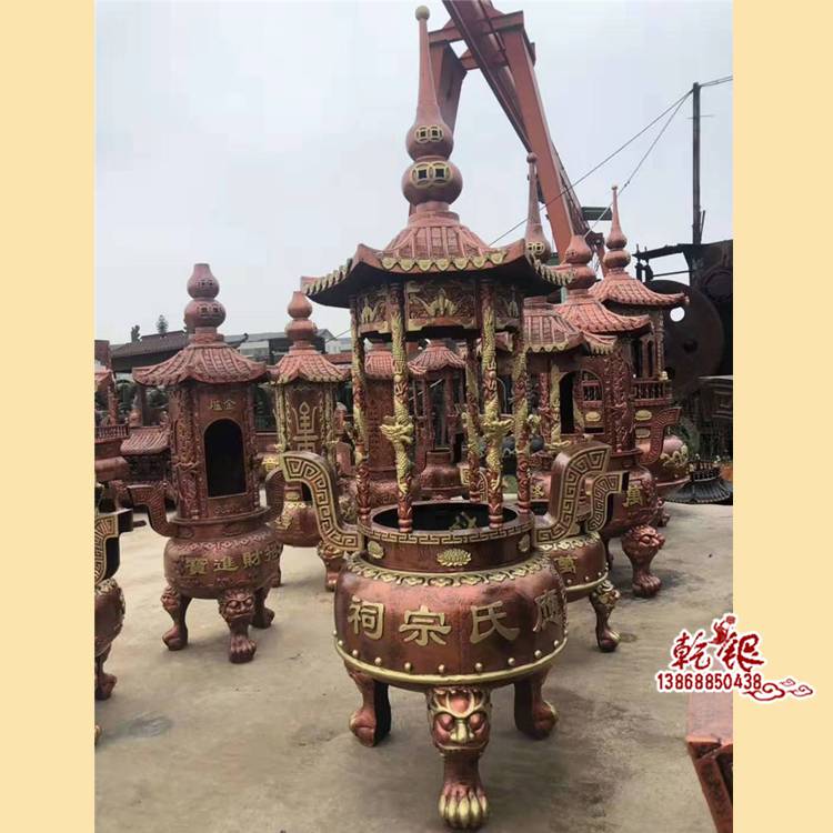 铁香炉寺庙圆形带盖六龙柱插香佛道教香炉特大型露天祠堂寺院用品