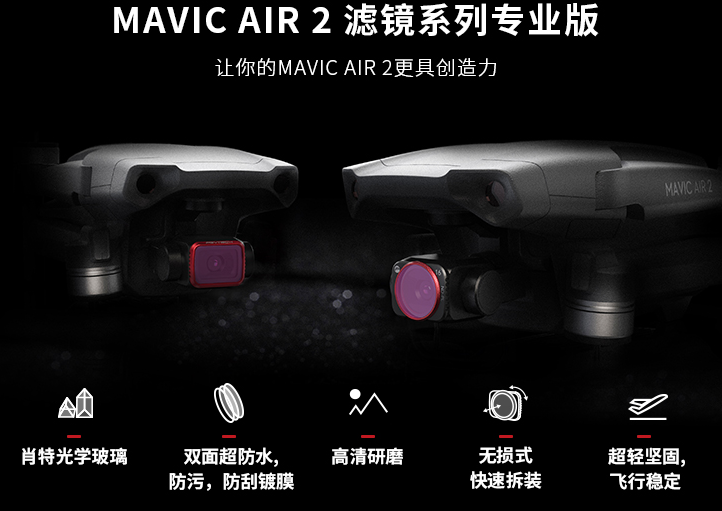 大疆MAVIC御AIR2滤镜UV减光镜ND偏光CPL偏振镜