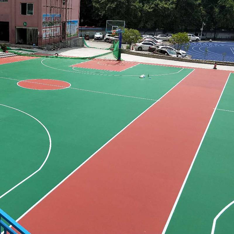 罗定市大型公园彩色丙烯酸篮球场地面 硬地丙烯酸篮球场红+绿色