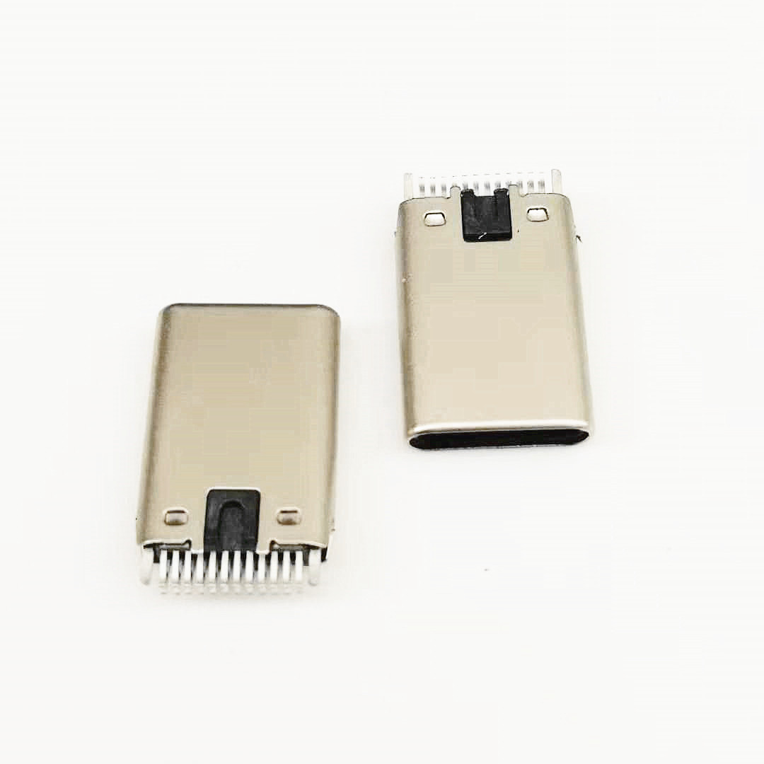 USB 3.1 TYPE-C夹板公头 双排24PIN 夹板0.6mm 双面插 正反插 带接地 镀镍