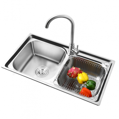 304不锈钢拉伸水槽双槽厨房台上盆淘洗菜家用水盆
