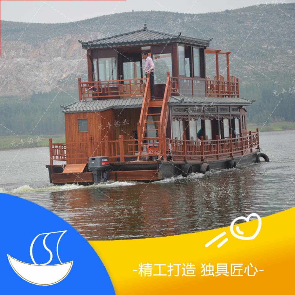 升金湖可以吃饭娱乐的仿古木船价格优惠