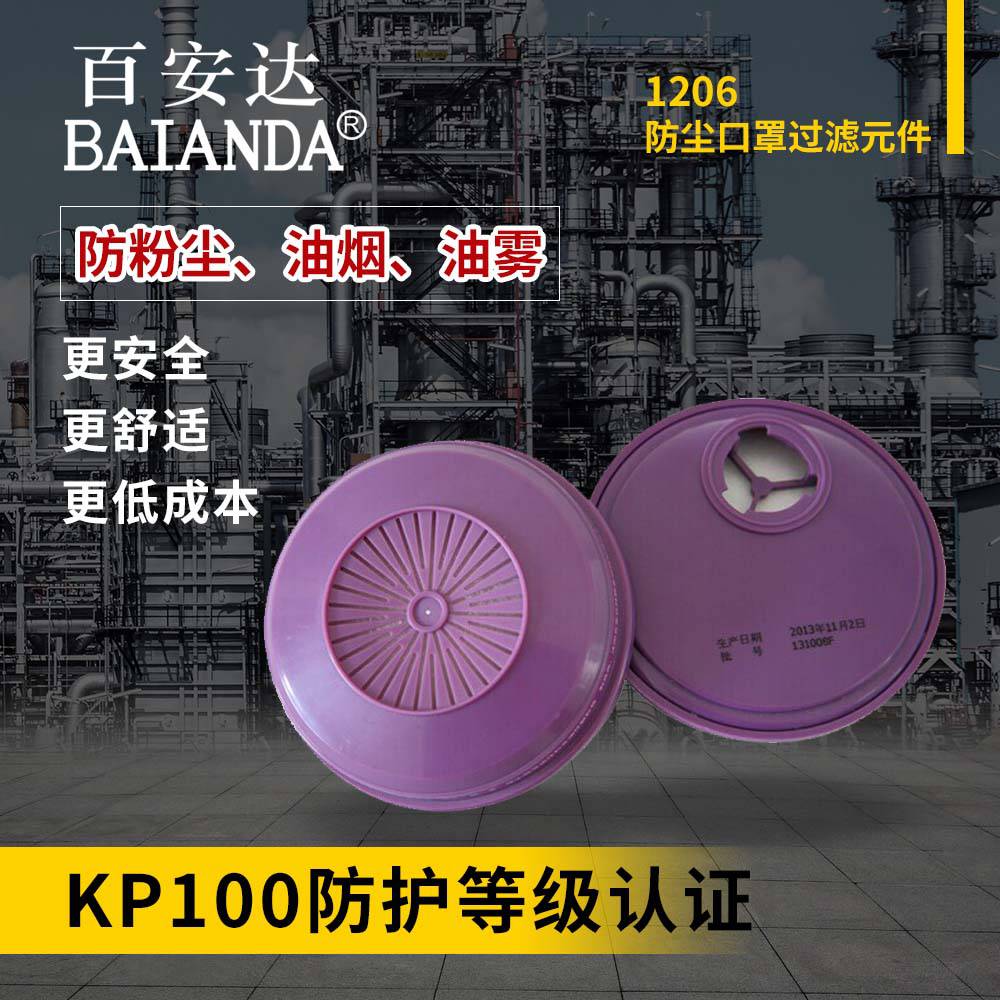 百安达 1206 厂家KP100 防尘面罩 呼吸防护面具 防尘口罩 过滤元件