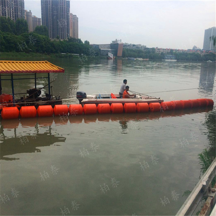 水库警示浮漂规格 橙色挂网式拦污排浮筒施工