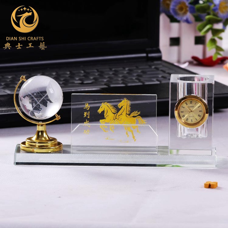 沈陽公司十周年禮品，水晶辦公擺件，水晶三件套禮品，商會成立品