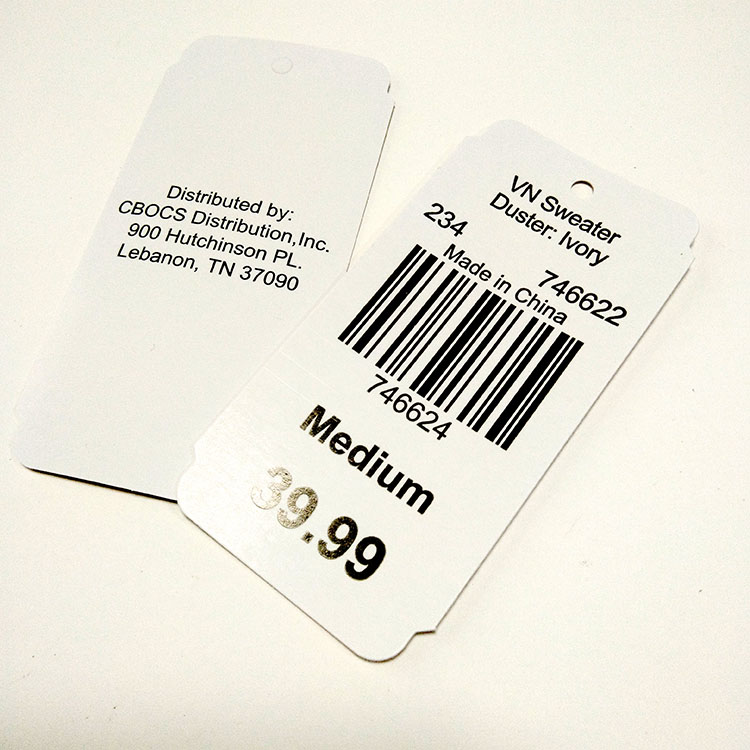 长方形吊牌吊卡不规则形状定制 铜板纸双面印刷 服装卷装可变条形码