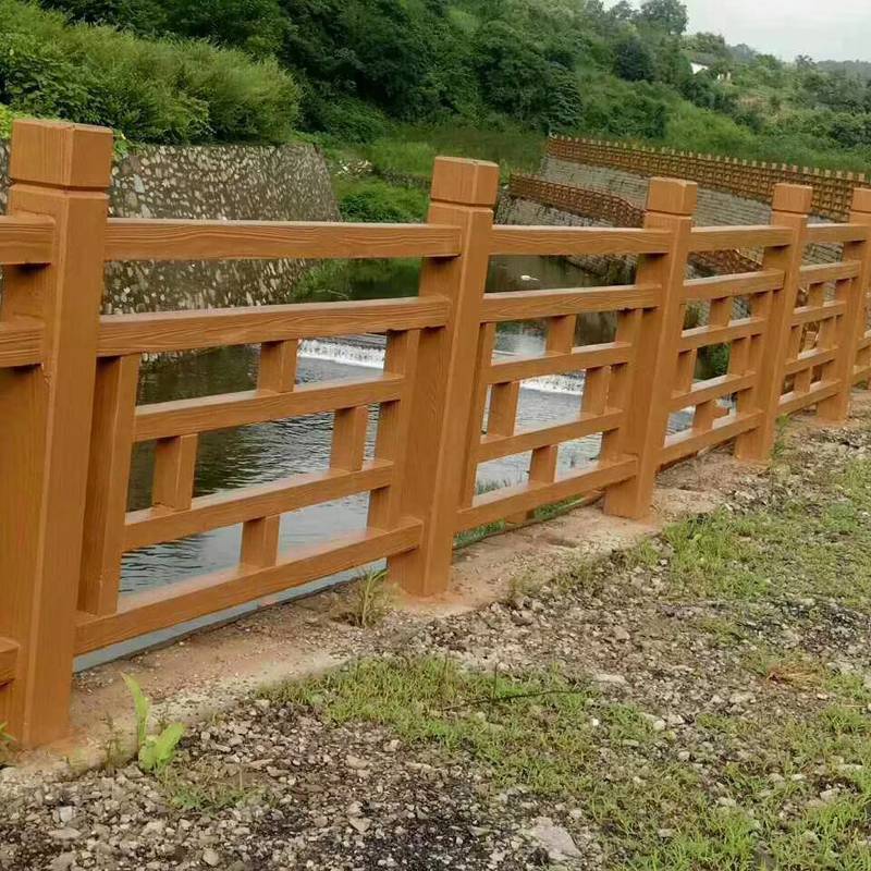 厂家批发水泥仿木护栏 混凝土河道景区仿木方格护栏 仿木纹栏杆