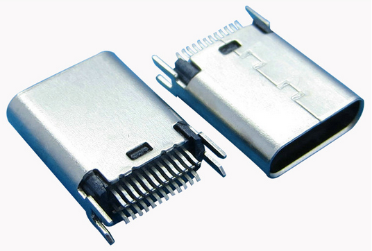 MINI USB 18P公头 单排90度前两脚插板针SMT卷边