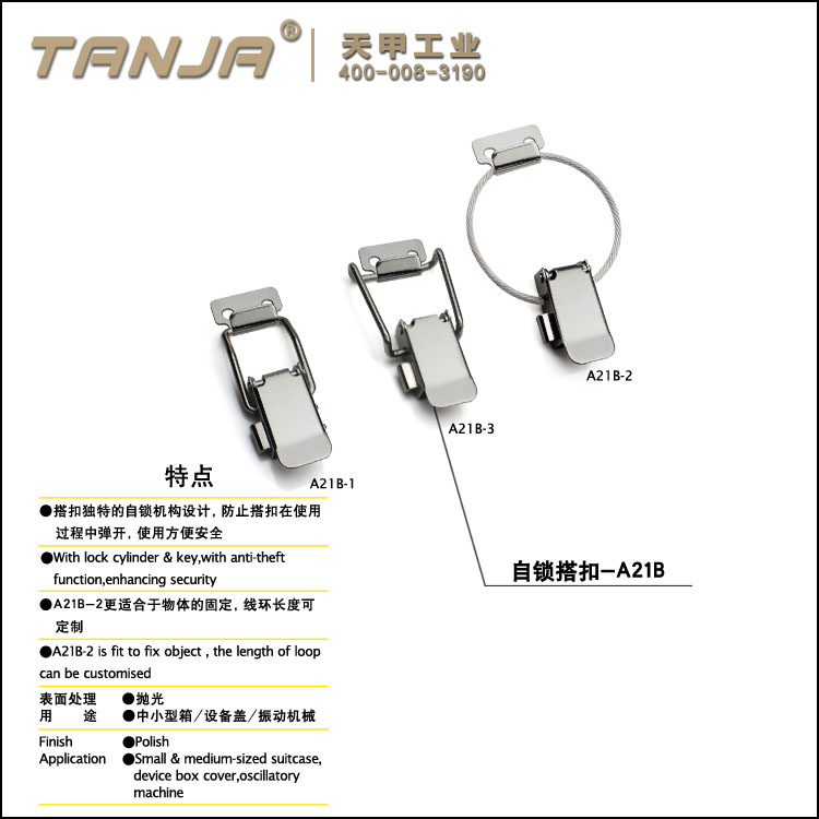 【天甲】自锁不锈钢搭扣A21B_小型箱体搭扣_振动搭扣