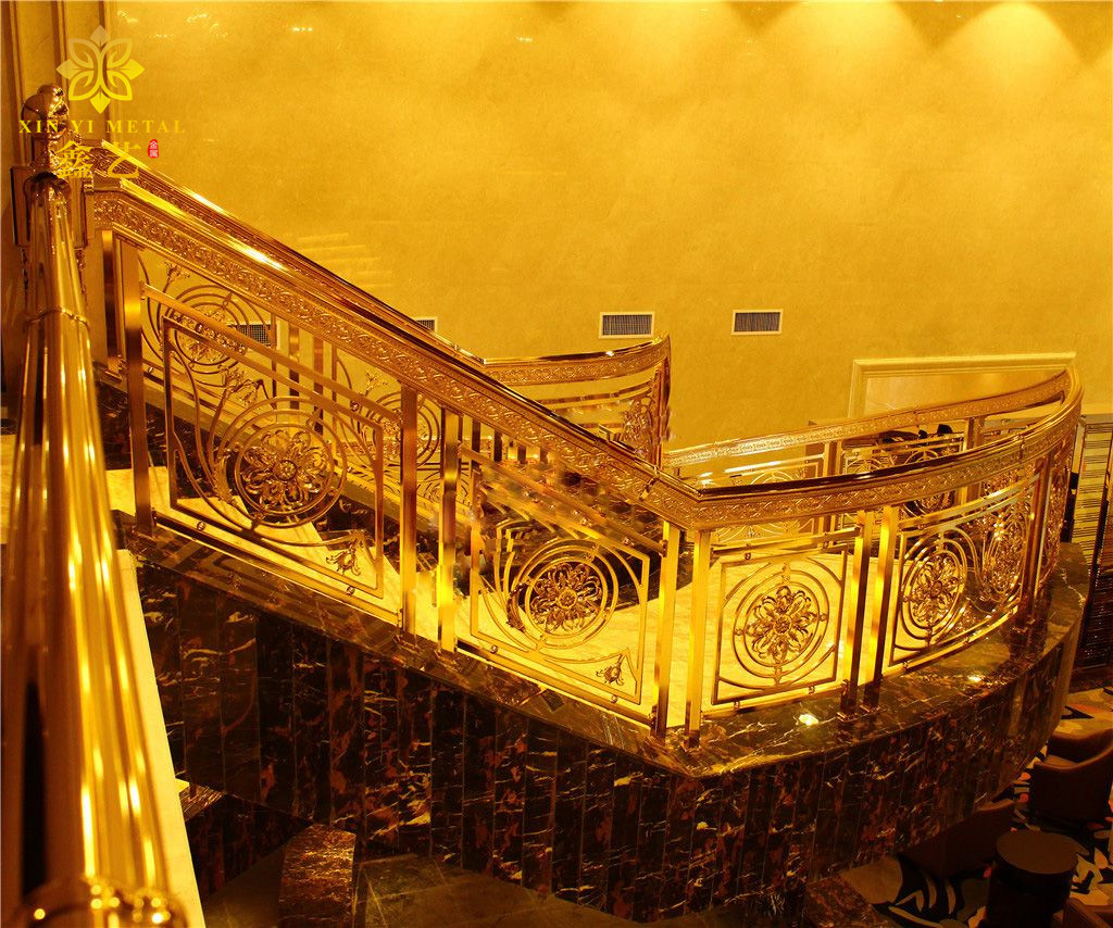 酒吧鋁藝浮雕樓梯護欄設計 復式銅藝樓梯護欄 設計合理