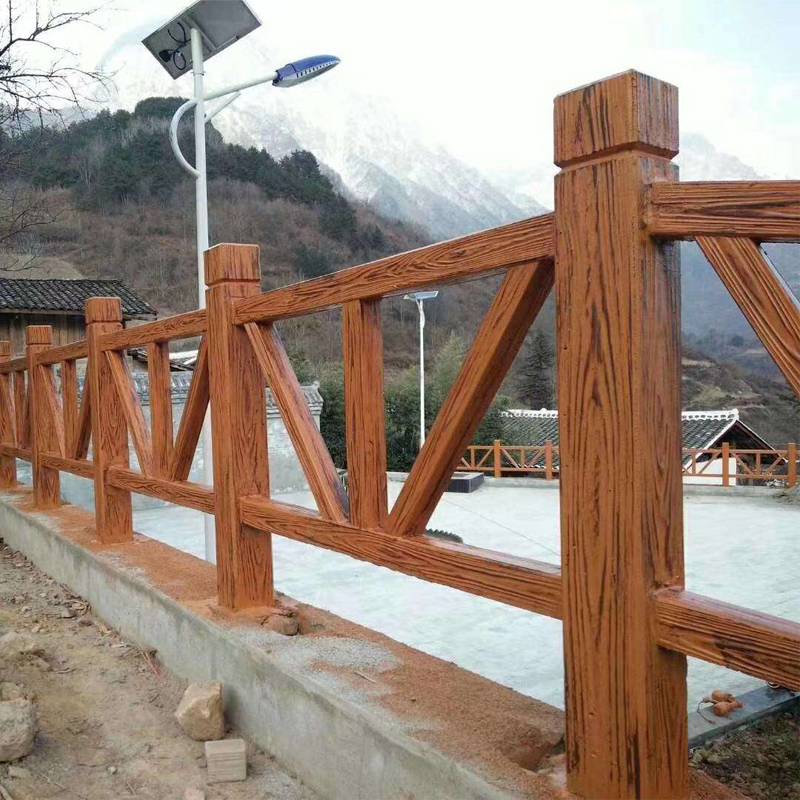 桥梁V字型仿木栏杆厂家 高架桥仿木防护栏定制