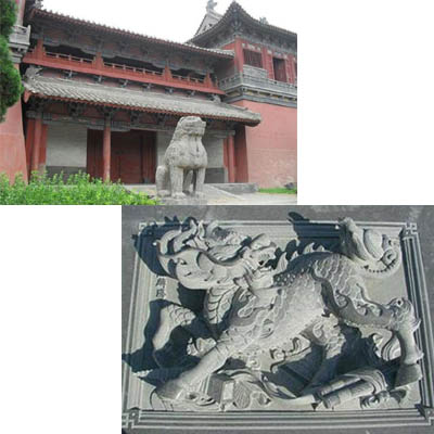 供甘肃敦煌石雕壁画和兰州石狮子