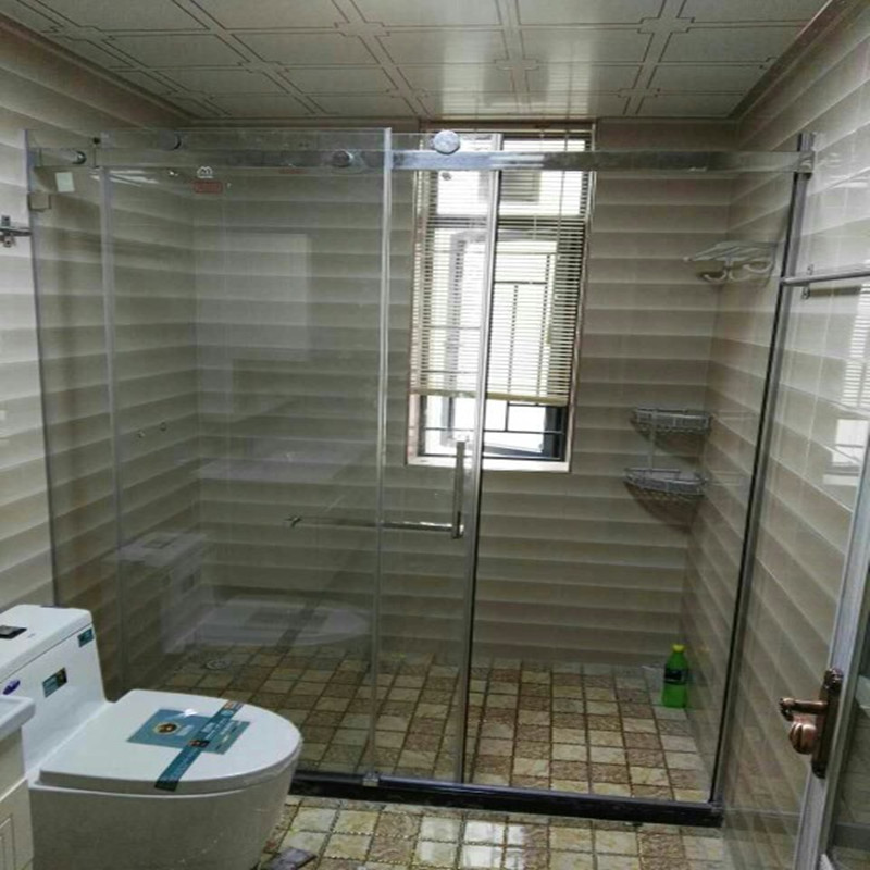 红房子淋浴房一字型淋浴隔断洗澡间钢化玻璃淋浴房屏风简易沐浴房