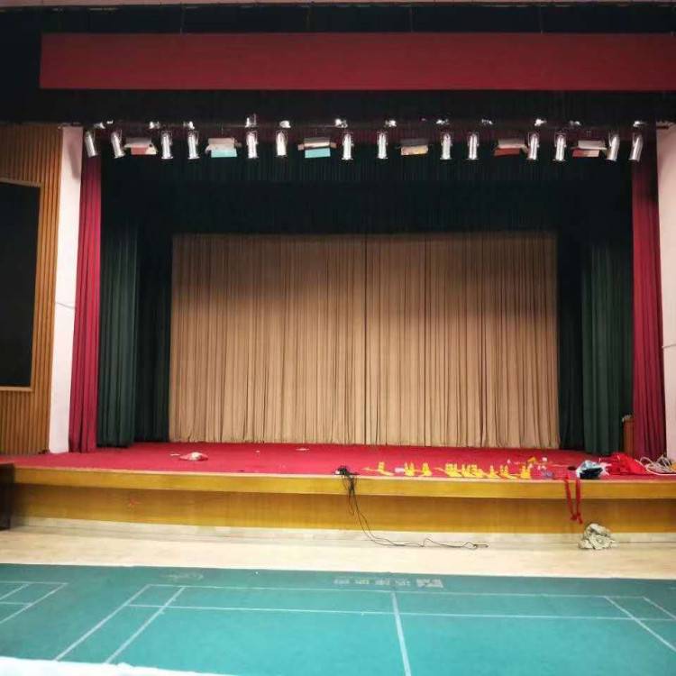 新疆舞台幕布-新疆学校多功能厅电动幕布电动会标电动窗帘