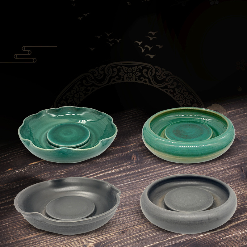 陶瓷壶承茶具配件零件纯手工制作绿釉黑灰色茶具配件手工粗陶