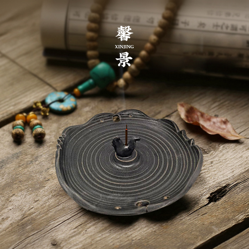 厂家定制铜官窑粗陶黑色线香炉十二生肖系列中式手工陶瓷线香炉