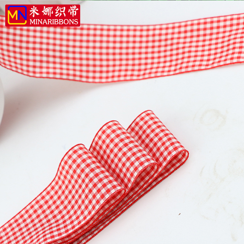 0.6-4cm厘米红白格子带 英格兰带涤纶丝带彩带服装包装配饰