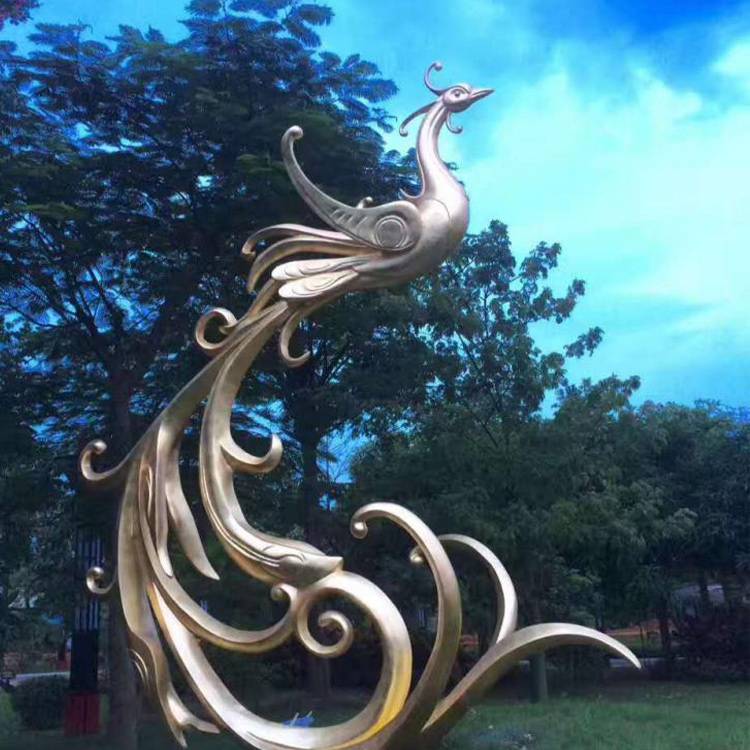 大型金色铸铜凤凰雕塑 广场铜雕塑定做