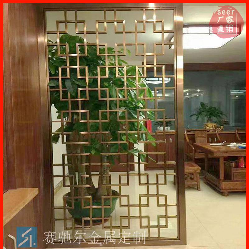中国澳门酒店大堂背景墙金属屏风隔断定做 餐厅不锈钢红酒柜厂家安装