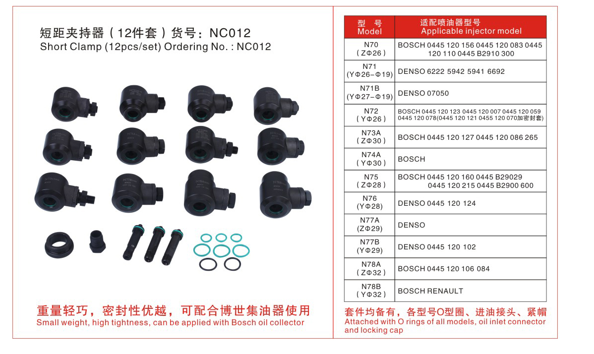 耐驰工具短距12件套夹具喷油器夹持器电装博世喷油器夹具NC012