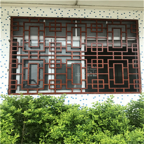 建筑仿古铝窗花 木纹色美人靠 铝合金铝护栏厂家