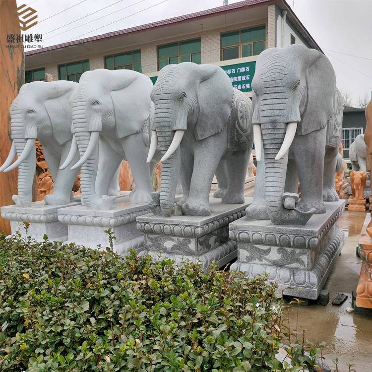 批发石雕大象 公司小区门口招财吉象雕塑摆件 青石黄金麻大象
