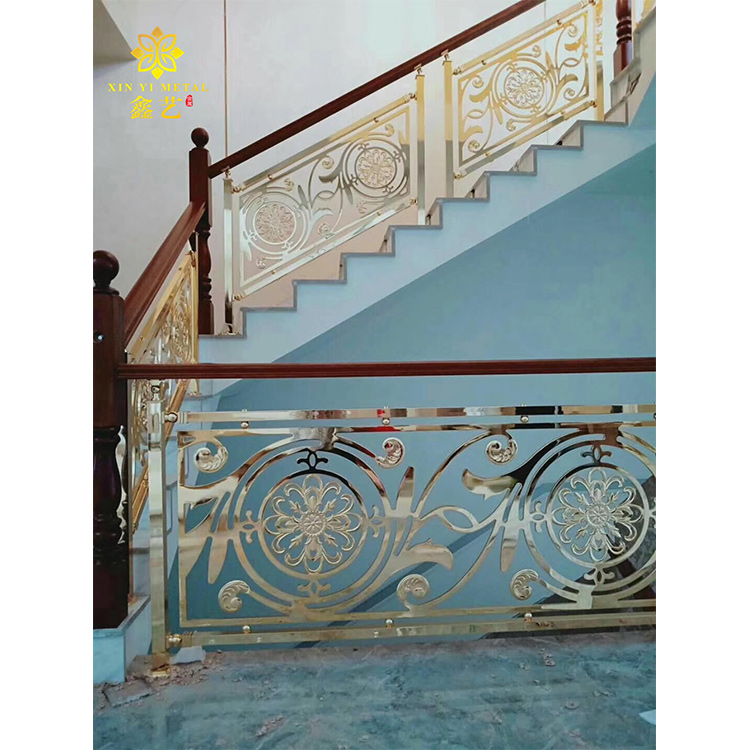 江蘇歐式鋁藝浮雕樓梯護欄定做-拉絲銅藝術鑲花浮雕護欄