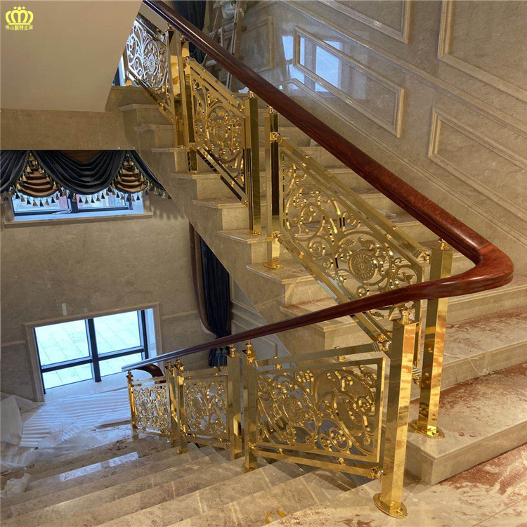 长春现代黄铜雕花楼梯设计