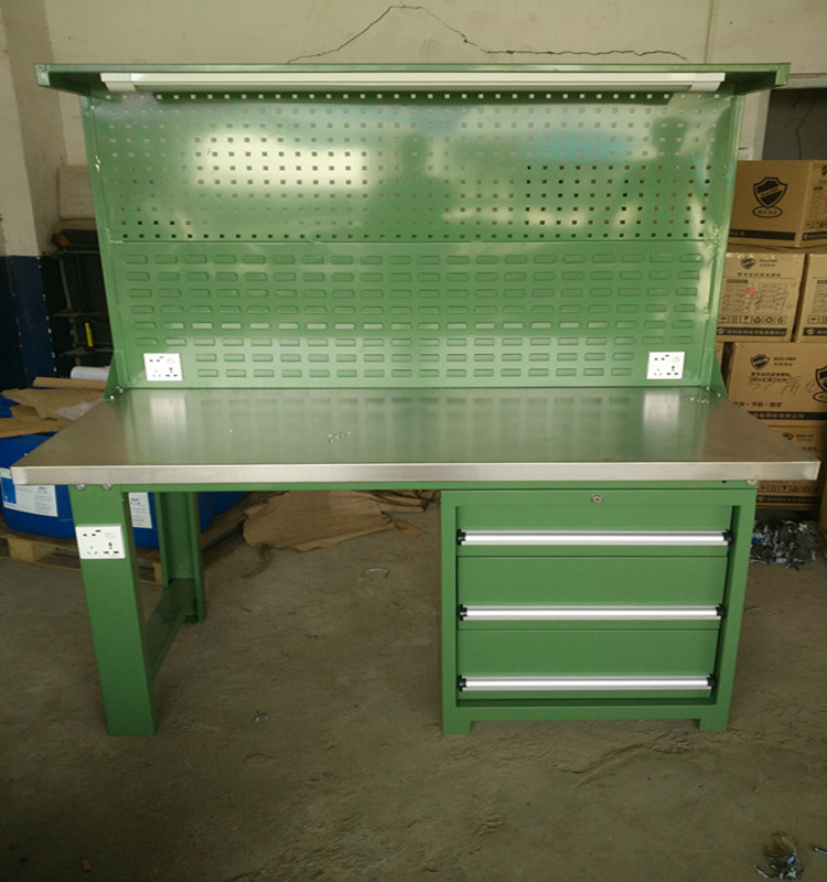 不锈钢桌面工作台 4抽落地柜钳工桌 重型维修工作台