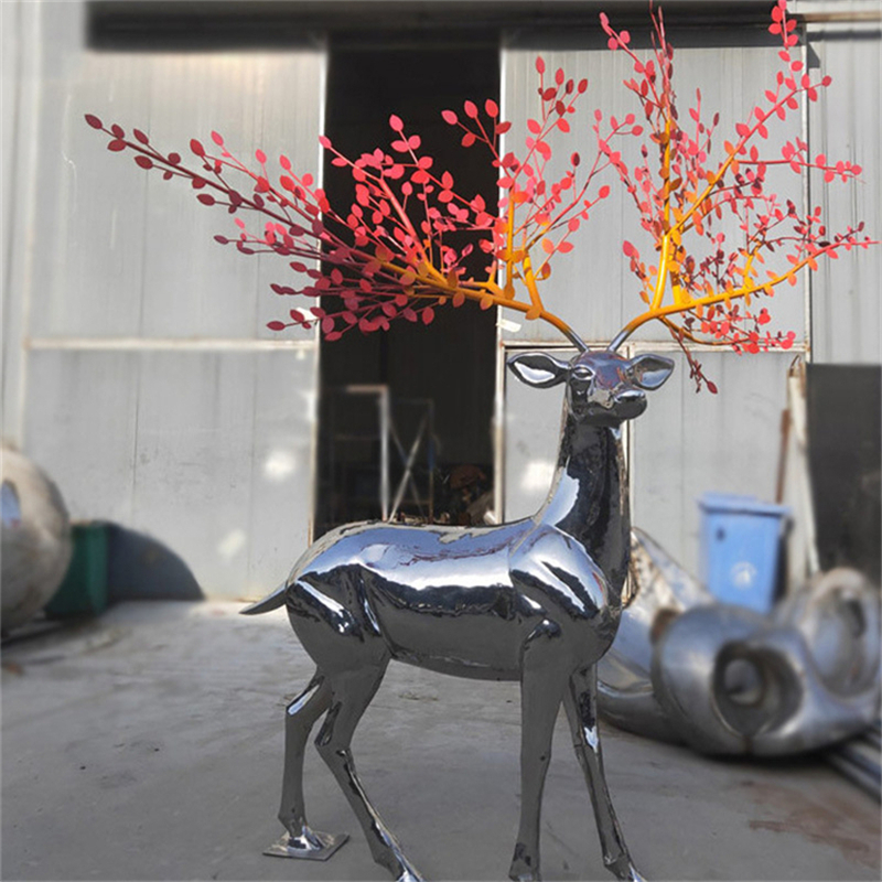 镜面不锈钢鹿雕塑 菱形鹿雕塑 制作