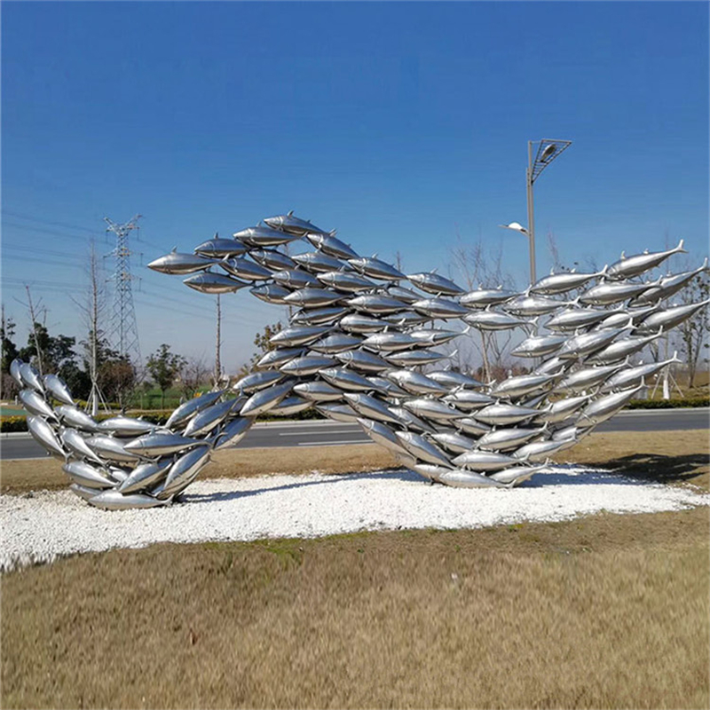 鱼群不锈钢雕塑 立体多面不锈钢鱼雕塑 按图定制