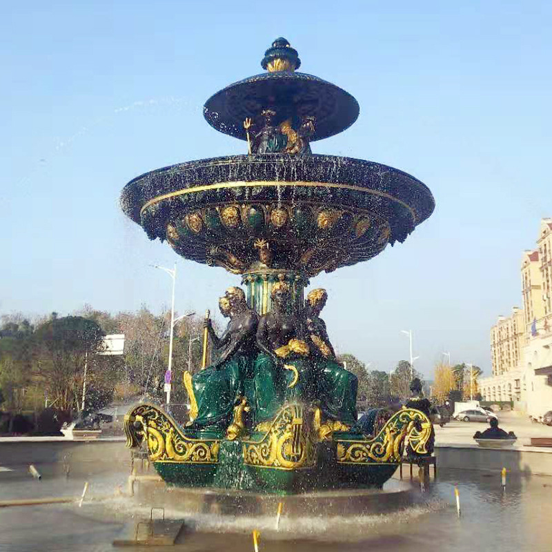 铸铜欧式雕塑喷泉，小区景观喷泉铜雕