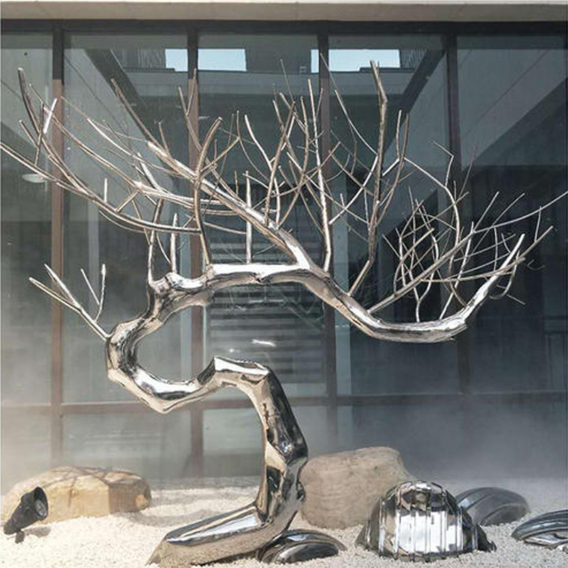 不锈钢树杆雕塑 制作厂家 不锈钢雕塑发财树