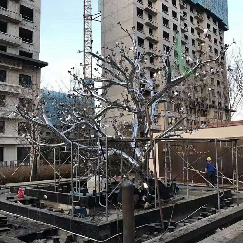 不锈钢镜面树雕塑 工厂 不锈钢雕塑发财树