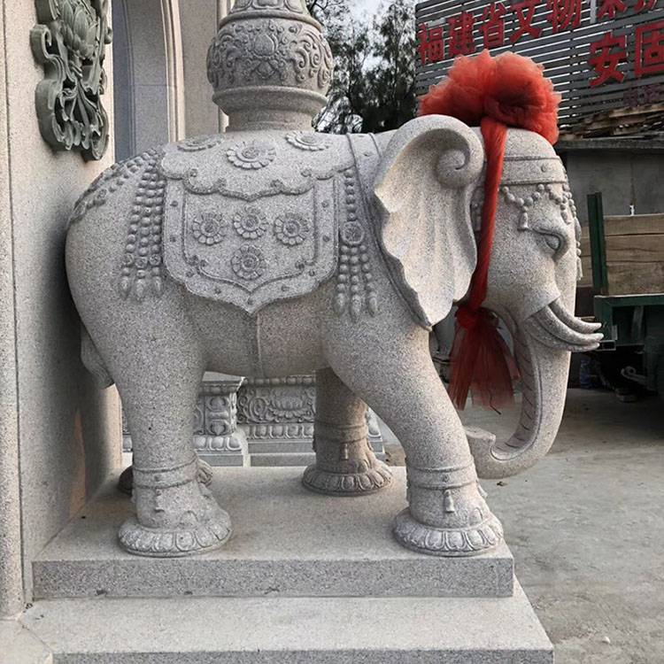 石雕大象各种雕刻大象园林门口汉白玉石晚霞红象一对定制