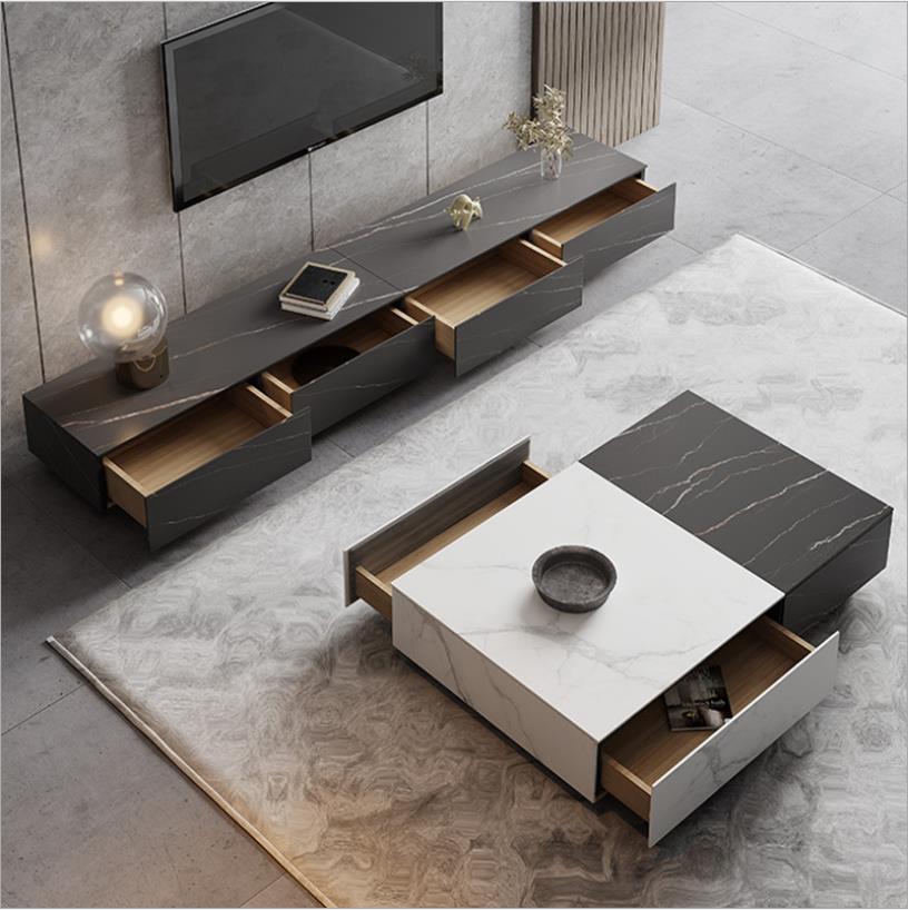 意式简岩板电视柜现代1.8米小户型家用茶几电视柜组合客厅卧室用