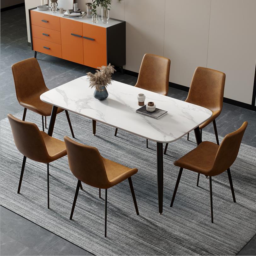 北欧岩板餐桌椅组合现代简约长方形岩板家用餐桌椅意式家用饭桌