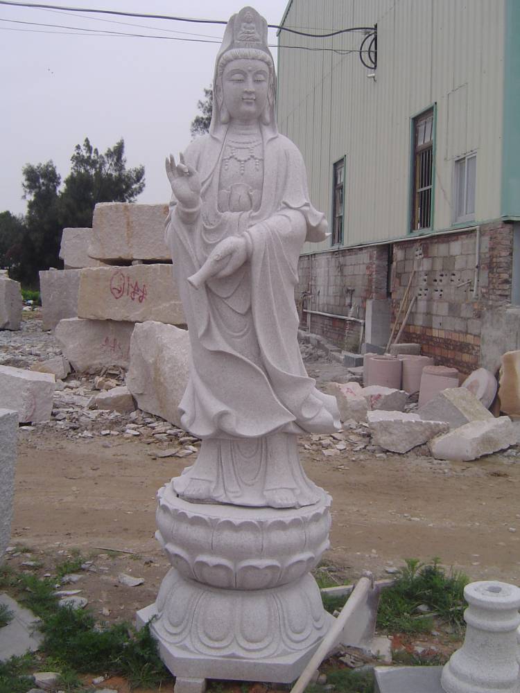 厂家直供石雕观音寺庙大型观音佛像雕塑净瓶观音站像