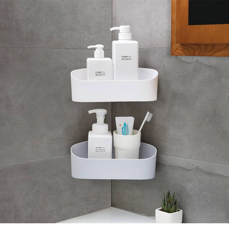 免打孔PP塑料卫生间浴室置物架洗澡间三角形置物架杏色三角篮挂件