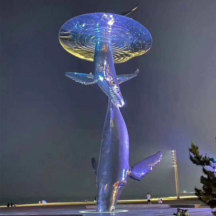 景奥 不锈钢鲸鱼雕塑 不锈钢雕塑定制 不锈钢雕塑 大型户外雕塑 不锈钢雕塑灯光