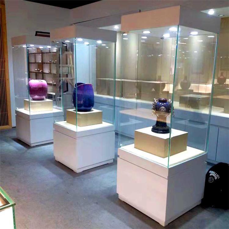 博物馆文物瓷器恒温恒湿电动升降全景玻璃独立展示柜