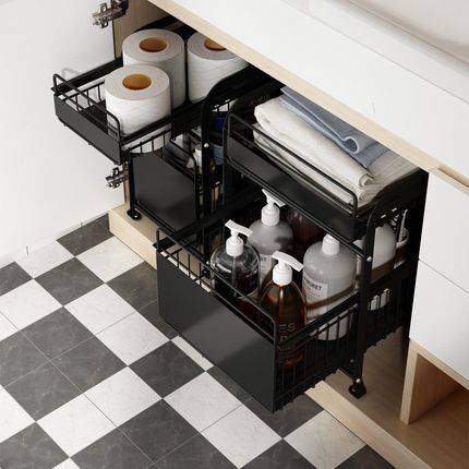 美之高 厨房下水槽置物架双层推拉收纳架调料品储物架调料台面架