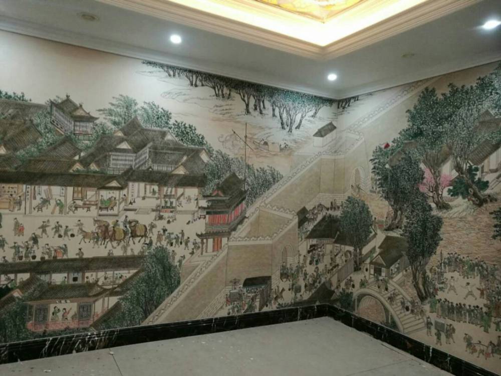 墙纸壁布手工绘画·247cm*1365cm大型的清明上河图手工绘画，装饰空间艺术