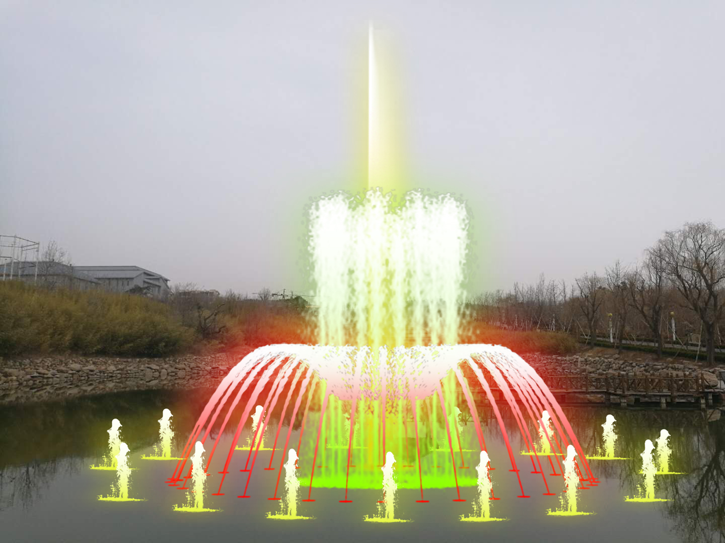 程控喷泉 大型激光字幕喷泉定制 河北传古园林古建筑工程有限公司
